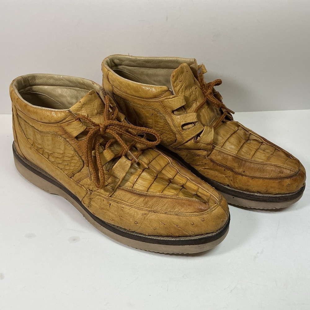 Salvatore Boats Y Bones Ostrich Caiman‎ Leather Ankle Boots Men 7.5 Handcrafted